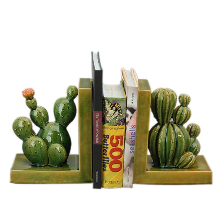 Moder Cactus Shape Decorative Ceramic Bookends