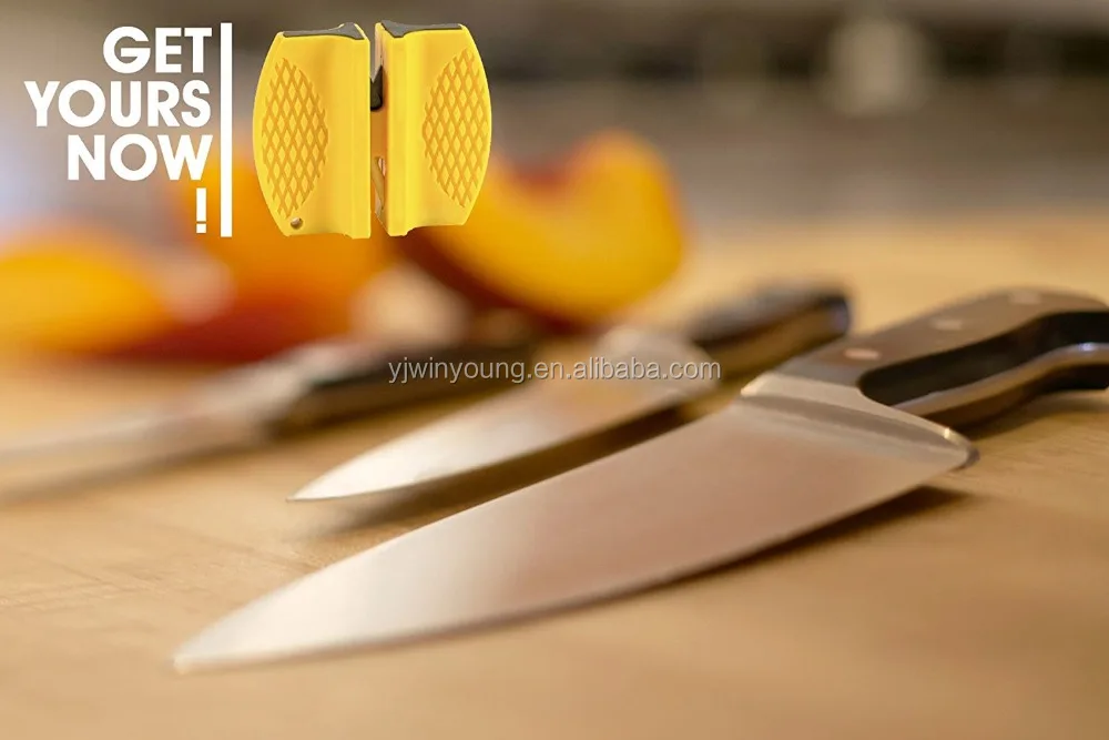 
2-step Carbide and Ceramic Yellow Mini Knife Sharpener Kitchen Usage 