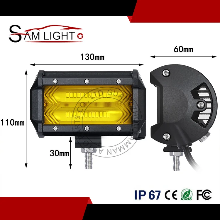 72W 5 Inch 6D Flood Spot Light Car Led Light Bar White/Yellow Led work lights for Jeep Pickup Trucks ATV SUV Jeep