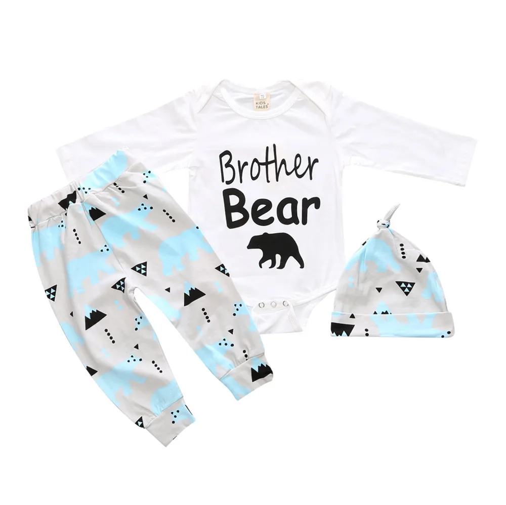 
fashion bear brother organic cotton stylish spring baby boy boutique outfit sets newborn baby romper outfits 