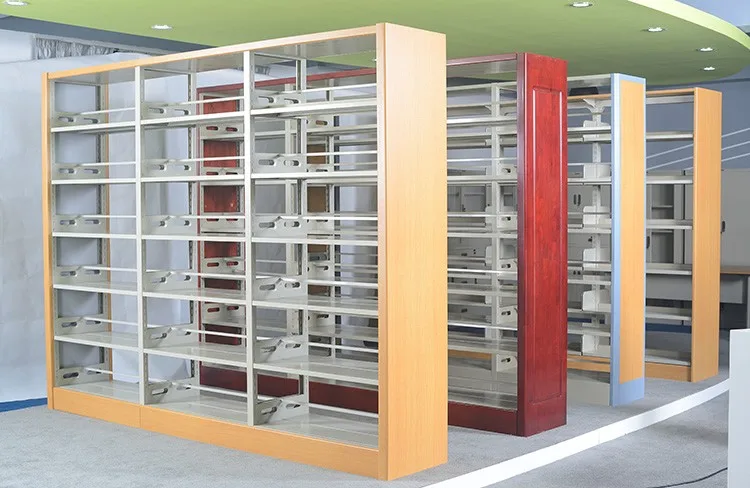 School&Library Metal Book Shelf Furniture OEM style packing with wooden color surface and sturdy knock down structure