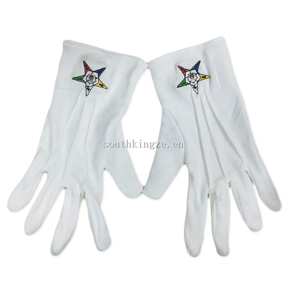 
Masonic gloves Eastern Star Embroidered Logo Masonic Regalia Breathable Cotton Gloves 
