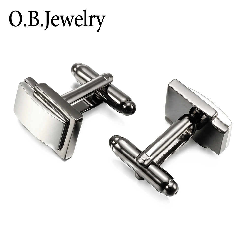 Best Metal Cufflinks Silver & Black Color Double Plating High Quality Mens Business Metal Blank Square Cufflink Free Sample