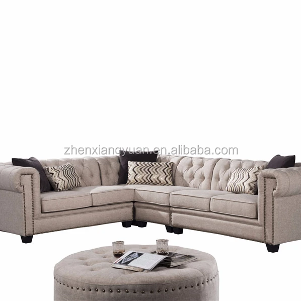 2023  Living room furnitures Victoria Classic Button Tufted Corner sectional fabric Sofa