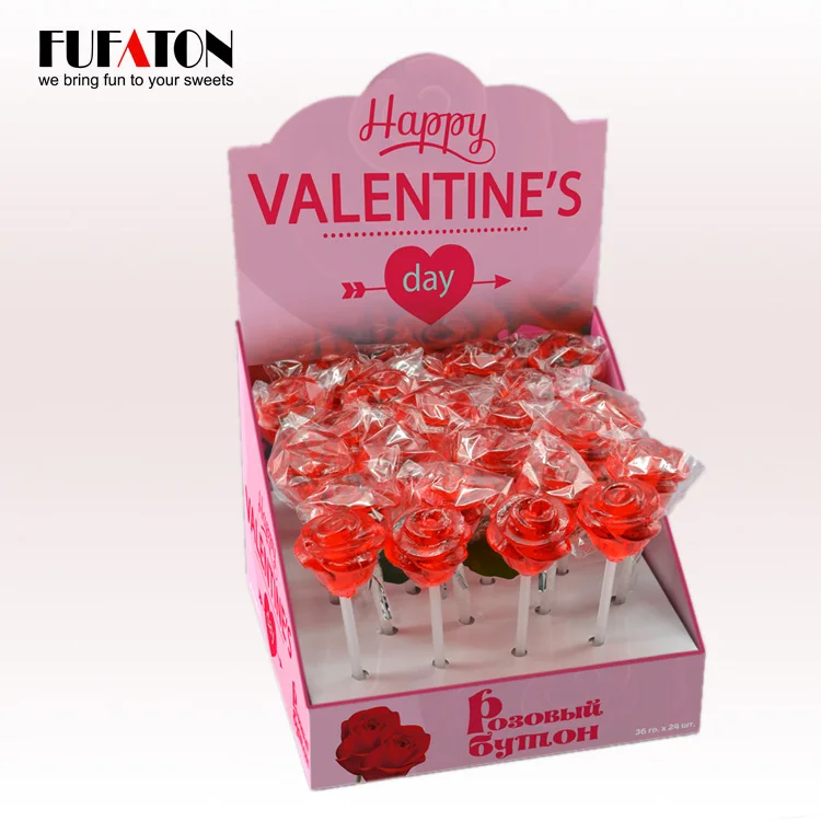 
New come decorated Rose flower shaped lollipop candy for Valentine 
