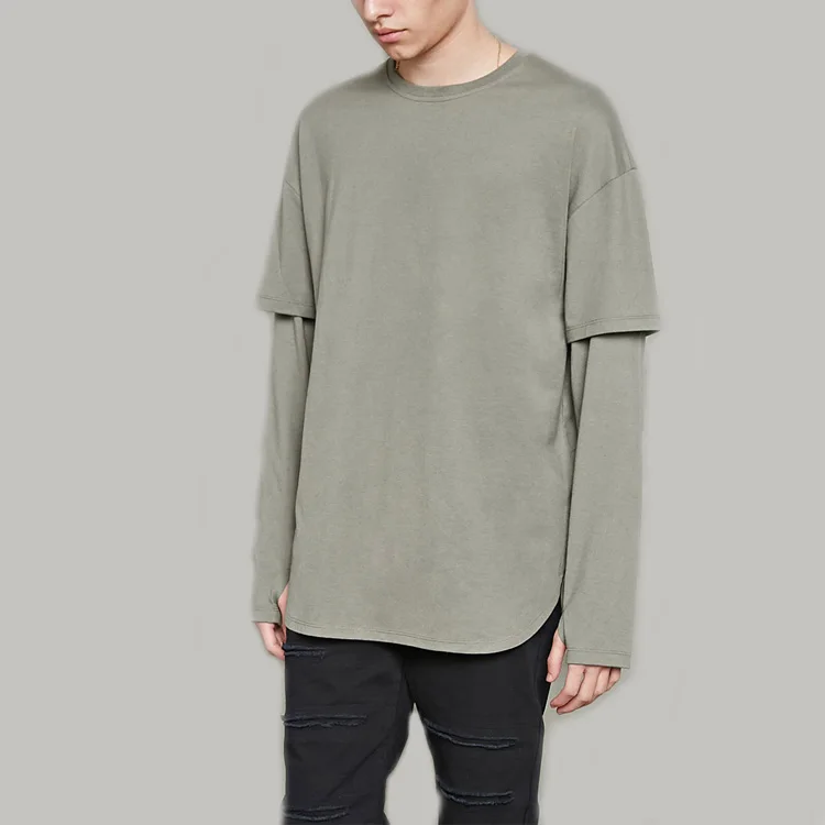 Mens 100% cotton crew neck t shirt double-layer sleeves xxxl oversized t shirt