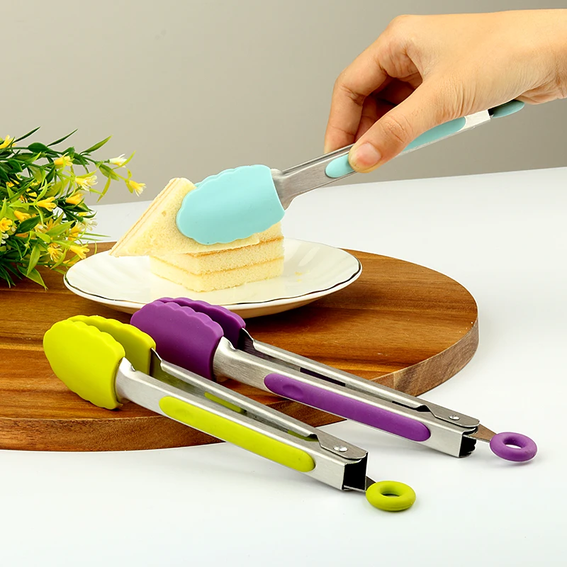 Silicone Kitchen Gadgets Utensils 7 Inch Non Stick Kitchen Cooking Tong Food Grade Multi Color Silicone Mini Tong