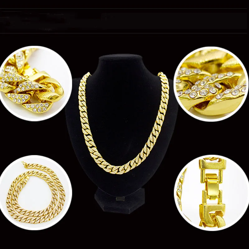 
European and American style big gold hip pop chains with crystal 