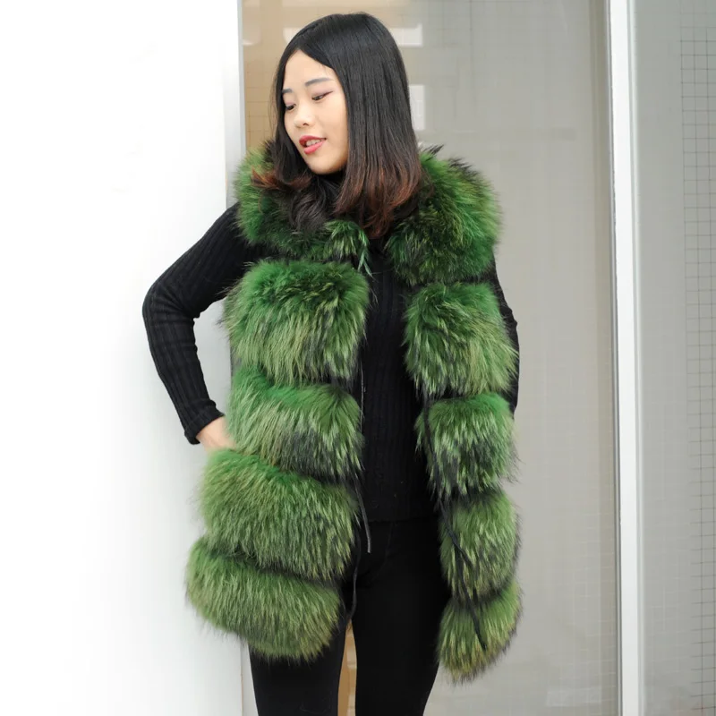 CX-G-B-247D New Fashion Women Custom Raccoon Real Fur Vest