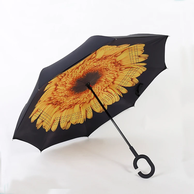 Eco-friendly double layer cover auto close extra large 27 inch inverted umbrella cars reverse