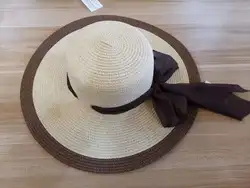Wholesale lady large brim collapsible sunscreen embroidery straw floppy hat