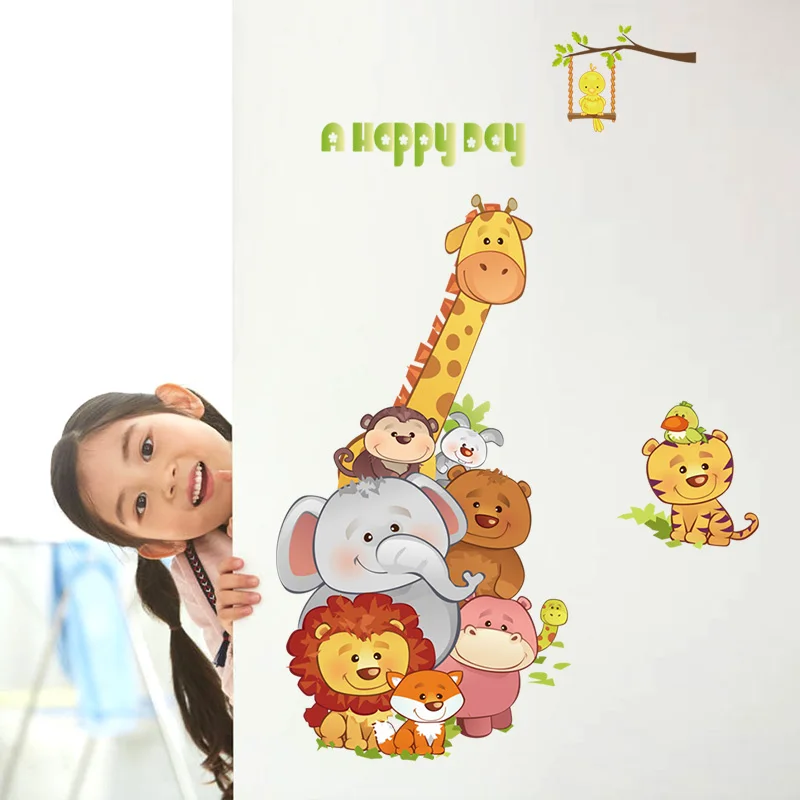 Removable PVC Colorful Animal 3D Kids Sticker Home Decor Background Wall sticker