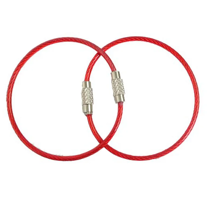 Metal Wire Circle Keychain Stainless Steel Rope Key Rings With Red PVC Coated