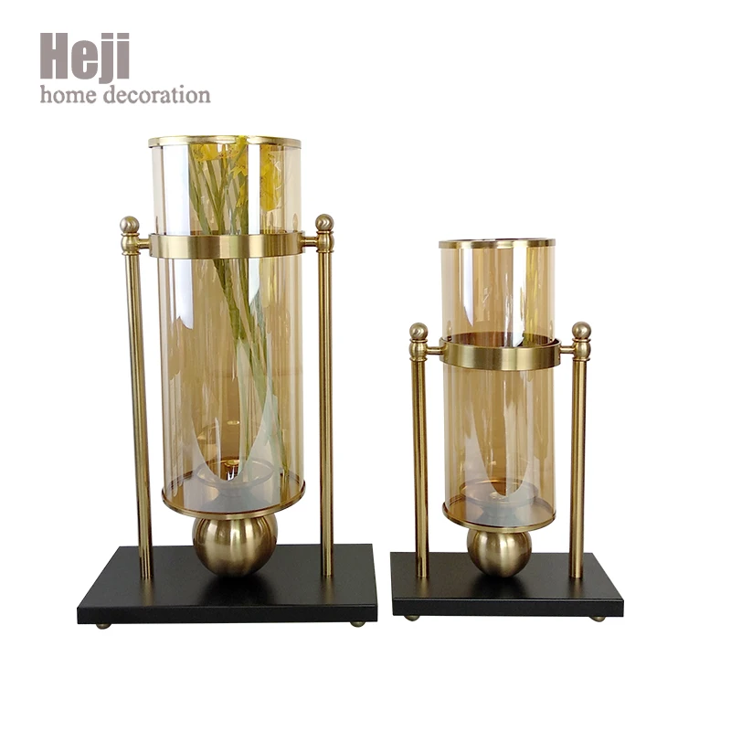 Large Modern Nordic Artistic Tall Trumpet Wedding Centerpiece Cylinder Glass Metal Flower Decoration Gold Vases For Home Decor
