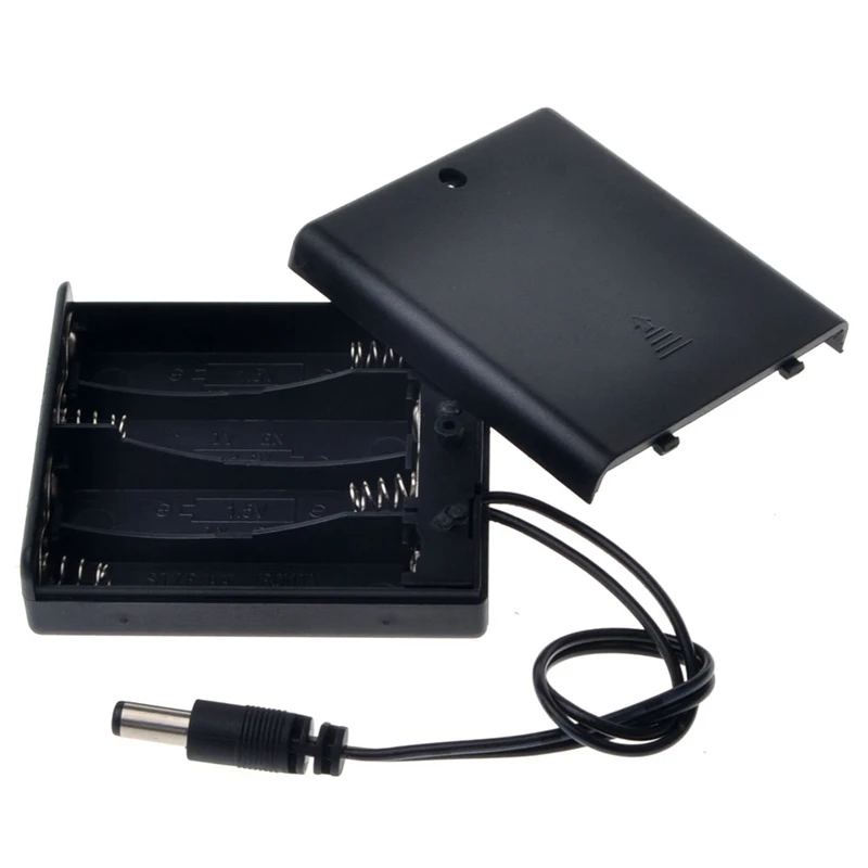 6V 4 x AA Plastic Battery Case Storage Box Holder With 5.5 X 2.1 DC Power Plug and OFF/ON Switch