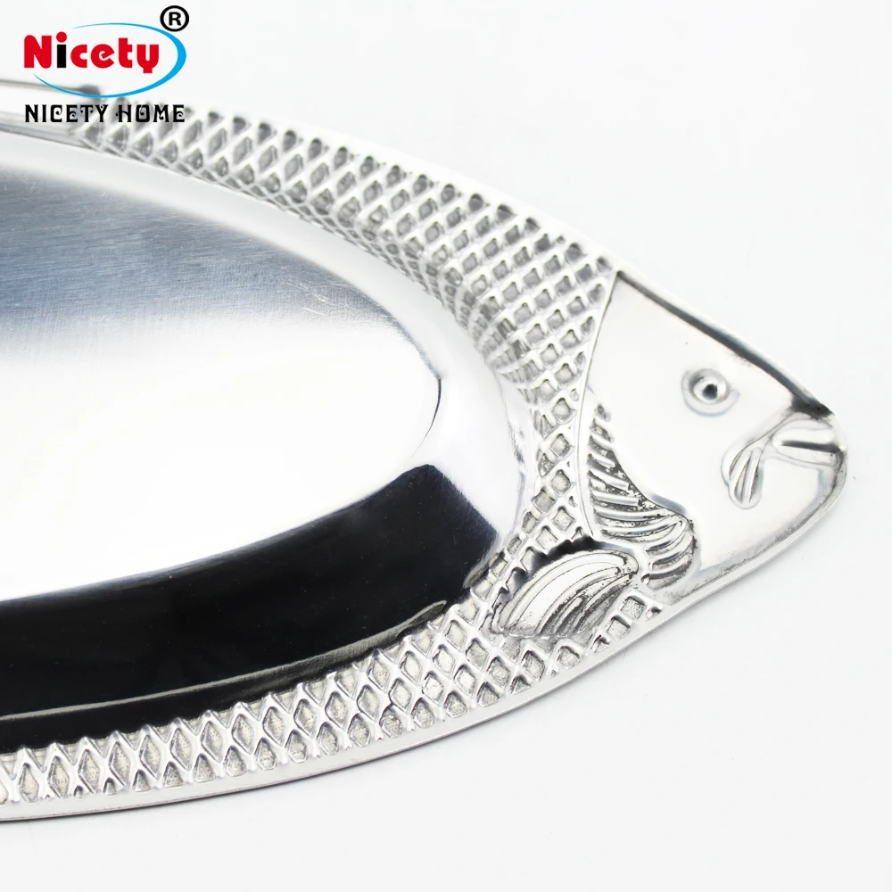 Nicety wholesale hotel restaurant dinnerware silver stainless steel fish shaped dishes fish plate