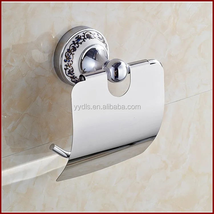 
1600-5 White Ceramic Toilet Roll Holder Stainless Steel Paper Tissue Holder 