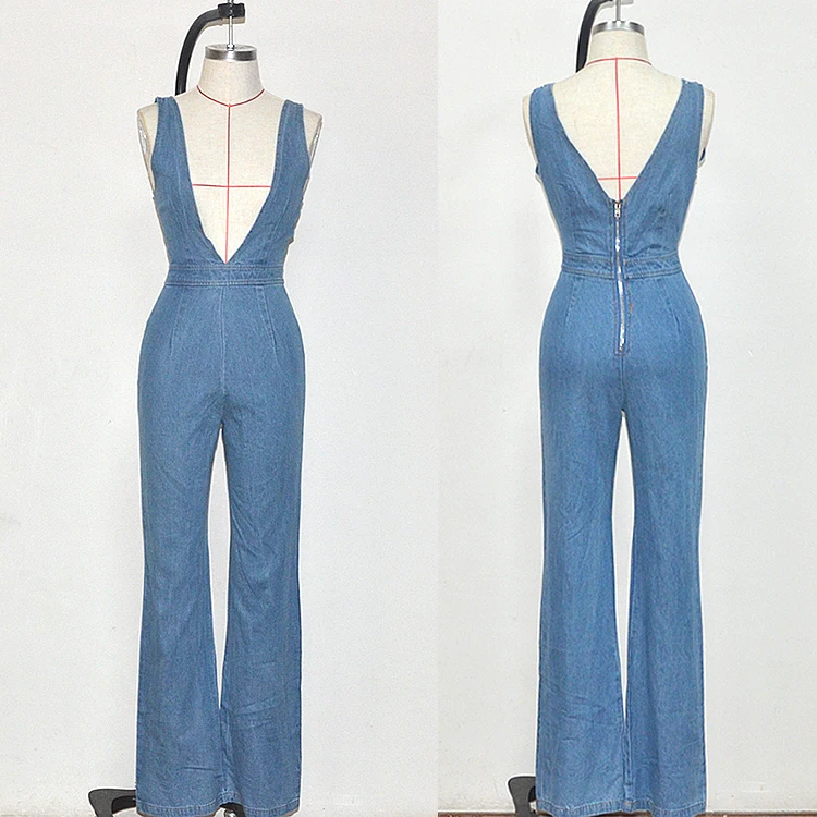 Lightweight Denim Jumpsuit Breathable Plain Dyed Softener New Fashion Customized Overall Oversized Design Woman Skinny Plus Size
