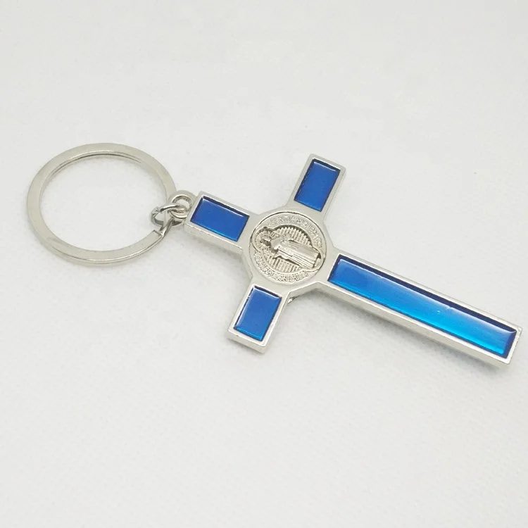 Best Quality metal red blue jesus cross keychain favors custom jesus keychain