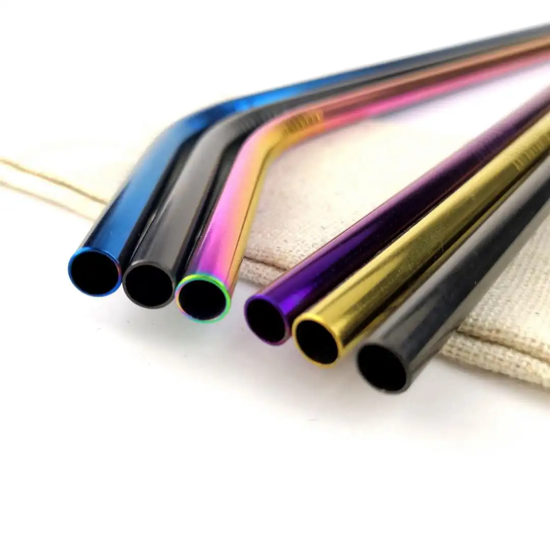 RTS Bulk Customized Logo Eco Friendly Reusable Food Grade 304 Stainless Steel Metal Colored Straw With Brush