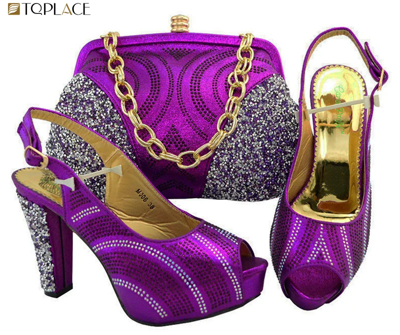 Hot sale 2018 gold color african woman high heels matching bag Italian matching shoes and bag