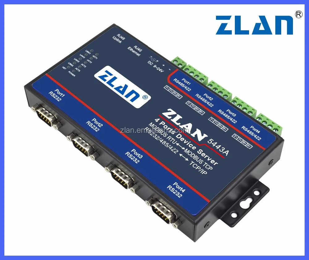  ZLAN5443A 4 порта RS232 RS485 RS422 в Ethernet TCP IP конвертер Modbus RTU отложным воротником шлюз последовательный сервер последовательных