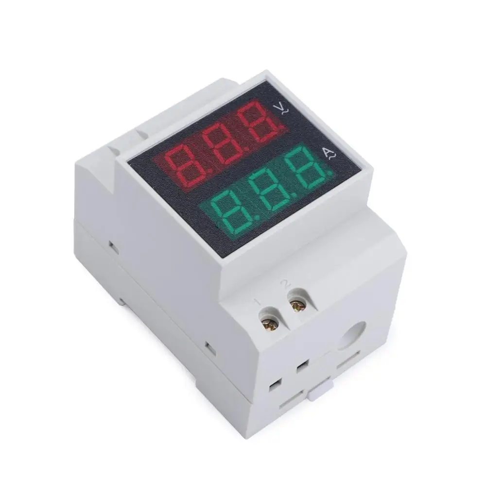 Digital Din-Rail Voltage Ammeter Current Monitor Meter LED Multimeter Gauge AC 80-300V 0.1-99.9A Micro AC Volt Amp Meter