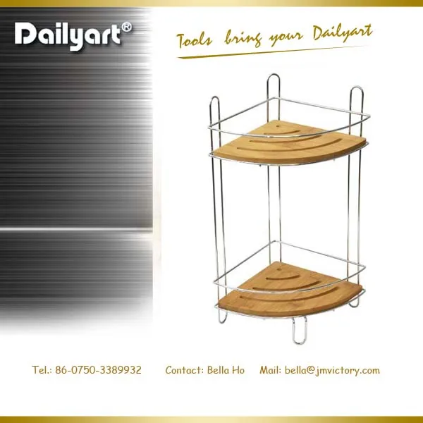 Free Standing Corner Bamboo Shower Caddy, Bath Organizer