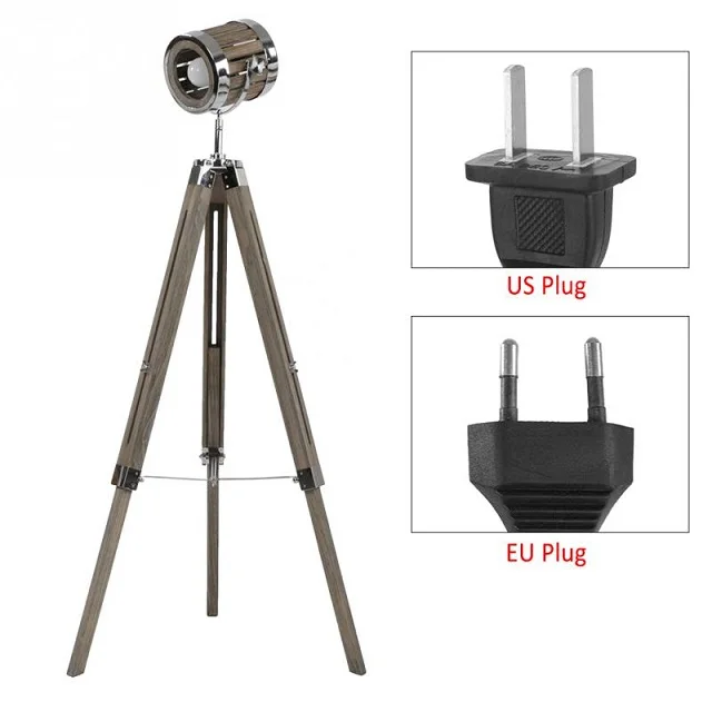 Chinese Wholesale Wooden Standing Big Retro Tripod Floor Lamp Lights Searchlight Floor Light