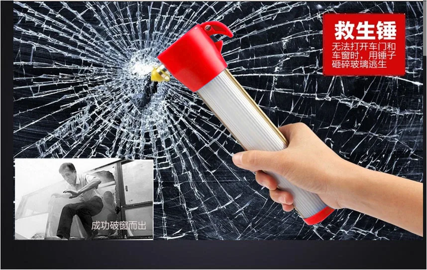 6 in 1 emergency LED safety hammer auto car window glasses breaker seat belt cutter rescue hammer
