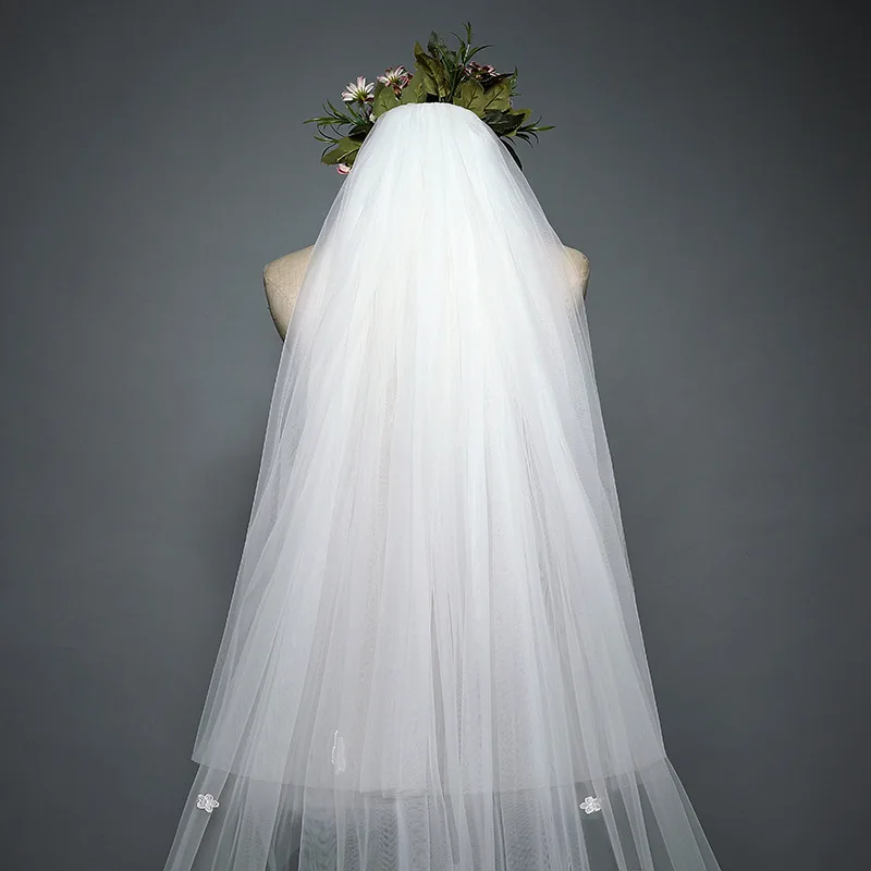 3 Meters Bridal Veils Two Layer Lace Ivory Long Wedding Dress Veil