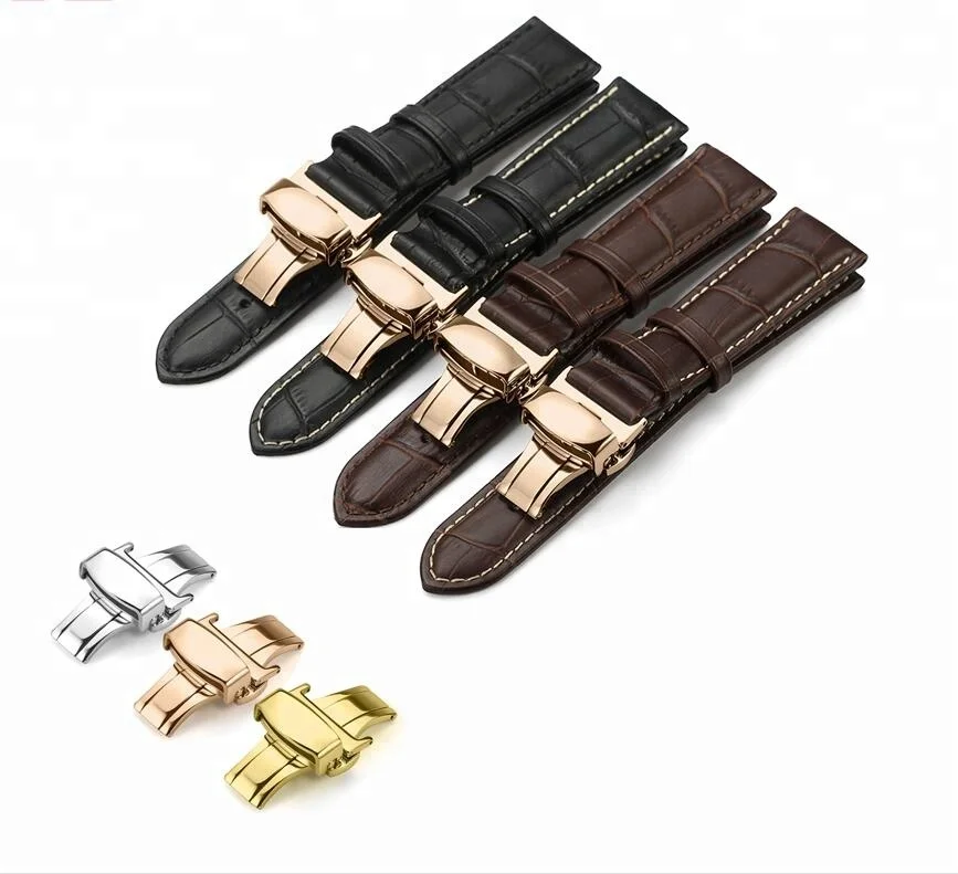 12 13 14 15 16 18 20 22 24mm Watch Band Deployment Butterfly Clasp Watch Strap Genuine Cow Leather Watchbands