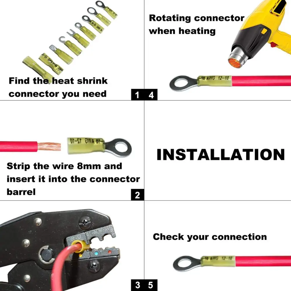
270 PCS, Heat Shrink Connectors, Marine Automotive Electrical Insulated, Crimp Wire Terminal 