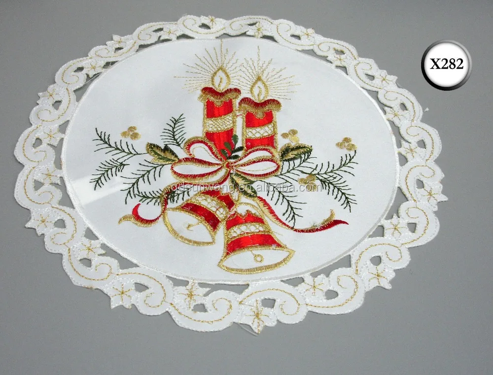 
christmas design embroidered doily and placemat with hand cutwork 