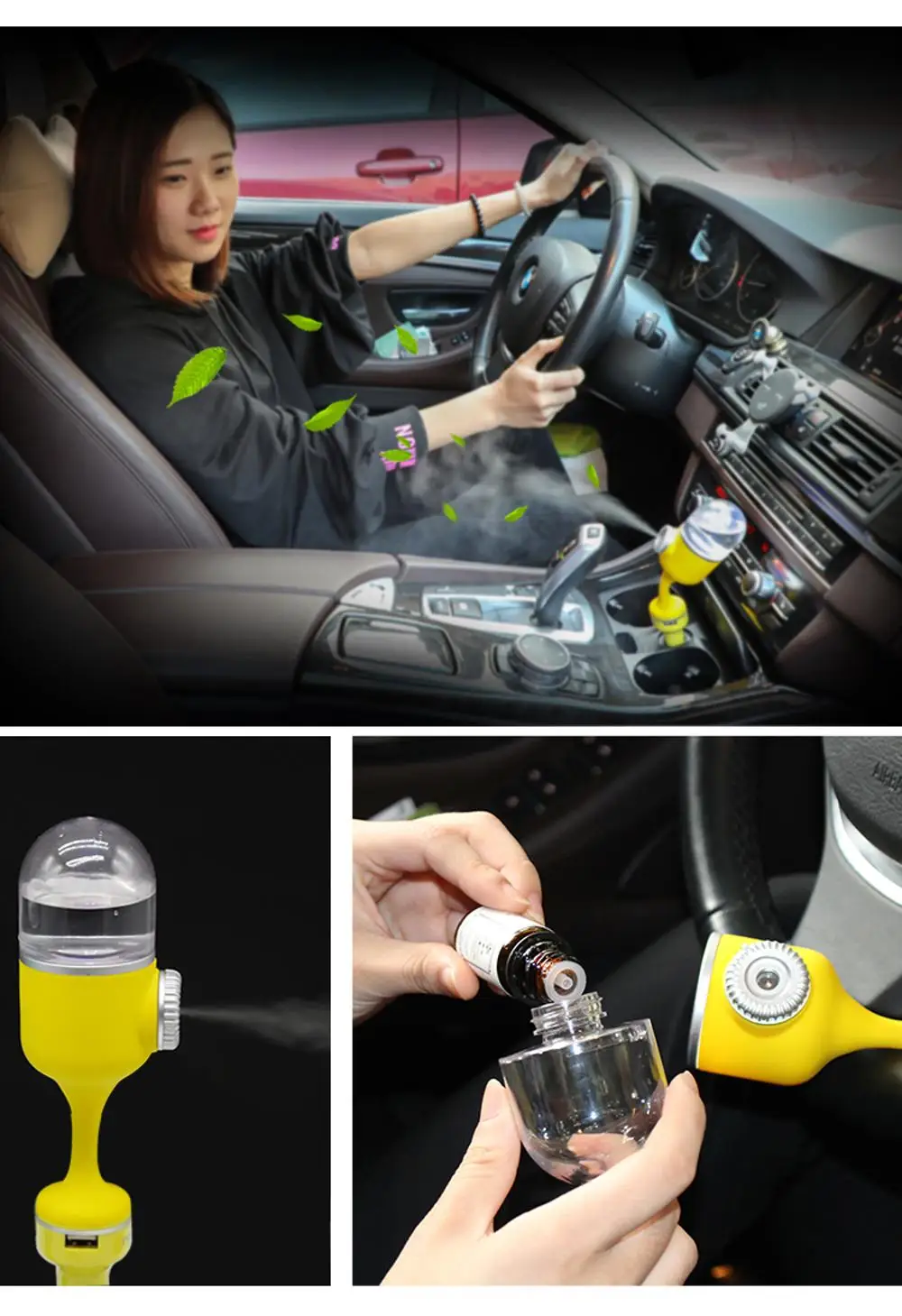 Cute car humidifier with aroma diffuser oil diffuser for car perfume diffuser