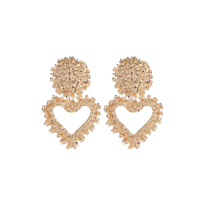 Fashion new heavy metal hollow love 14 k gold earrings