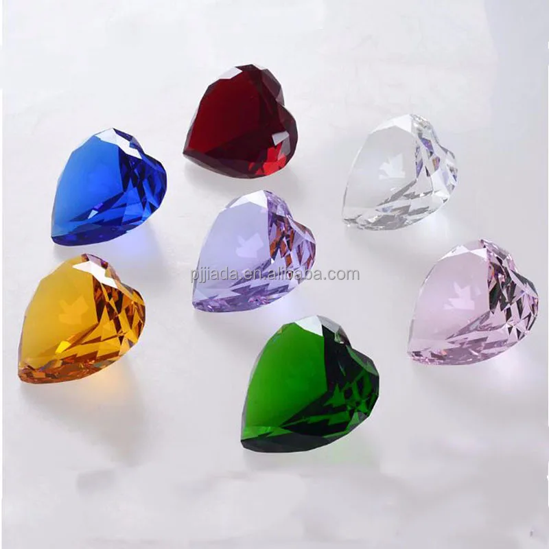 Hot sale clear color glass large Crystal heart diamond shaped paperweight