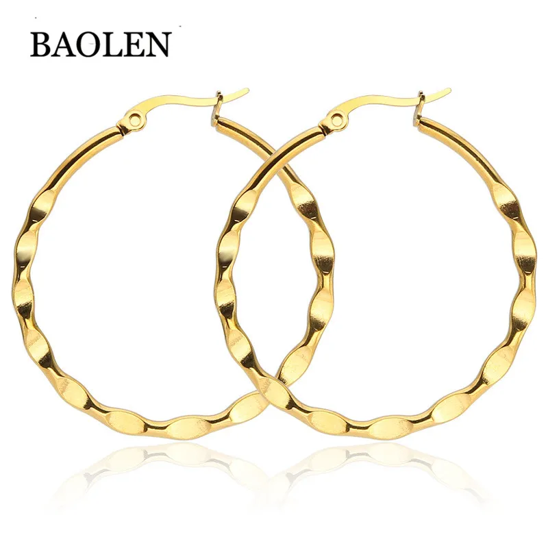 Stainless Steel Pattern Embossed Flower Earring Large Ear Ring Titanium Stainless Steel Anti-allergic Big Hoop Earrings