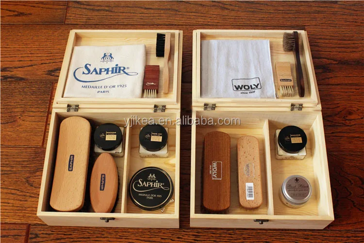 Wholesale Luxury Shoe Shine Kit High-grade Shoe Polish Box Wooden Shoe Care Box