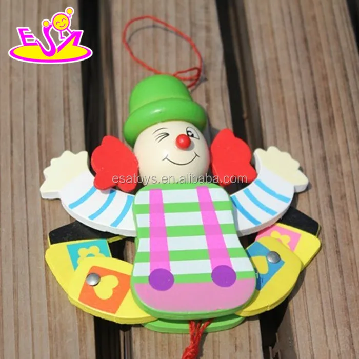 high quality kid wooden cute clown toys,best sale wooden cartoon clown doll toys,cheap toy wooden clown W02A059E