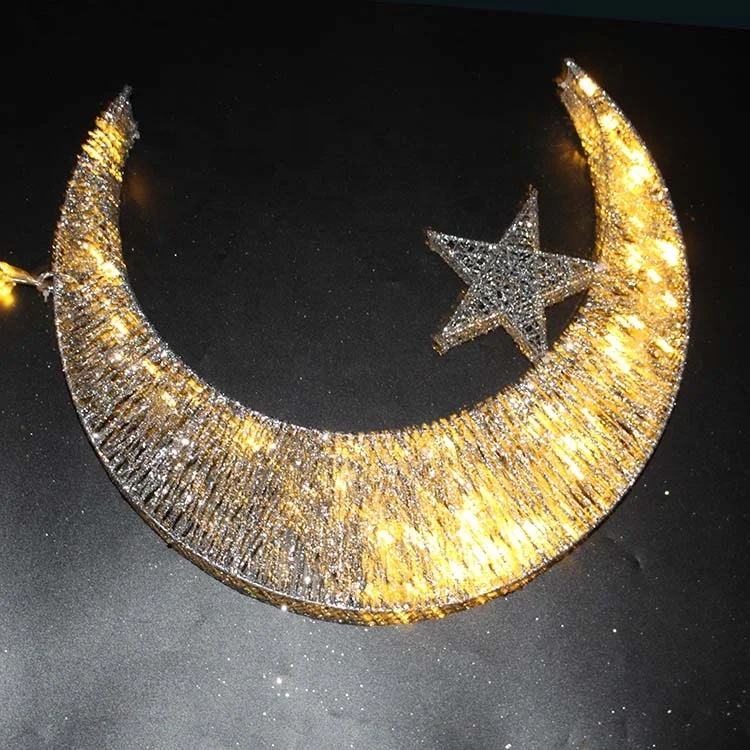 Battery Operated Warm White Gold Moon and Star Shaped Christmas Light Decoration