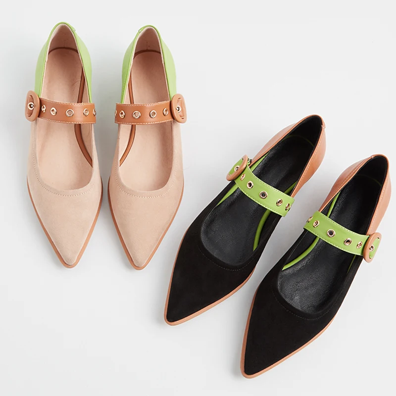 WETKISS New Arrival High Quality Leather Flat Shoes Suede Upper Women Flat Shoes Lady Footwear Flat Mary Jane Shoes Wholesale
