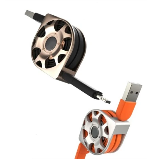 Factory New design wheel type 2 in 1 retractable USB data cable type c charging Adapter