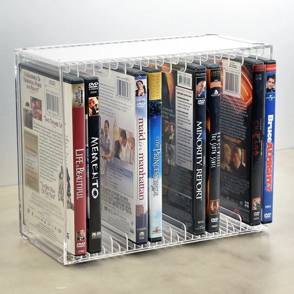 Stackable Clear Acrylic DVD Holder - holds 14 standard DVD cases