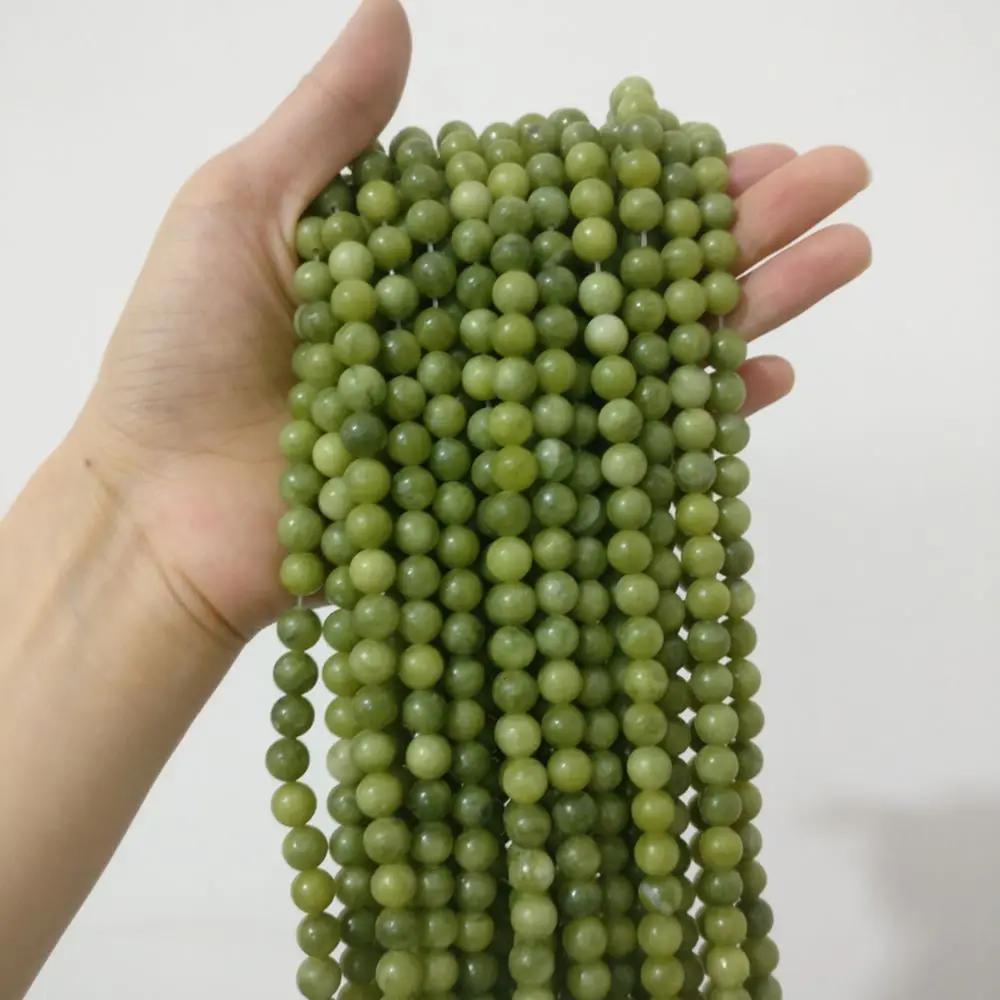 Natural Loose Stone Size 8mm Green Southern Jade Beads Stones Gemstone Strand For Jewelry Making