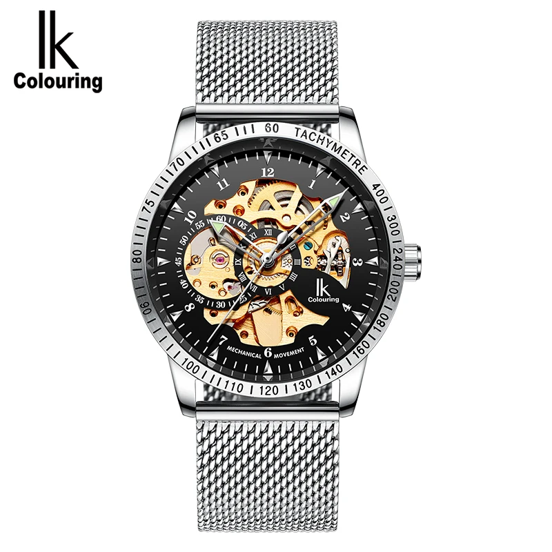 IK COLOURING 98226G Skeleton Luxury Automatic Mechanical Watch Watches Stainless Steel Strap Wristwatch