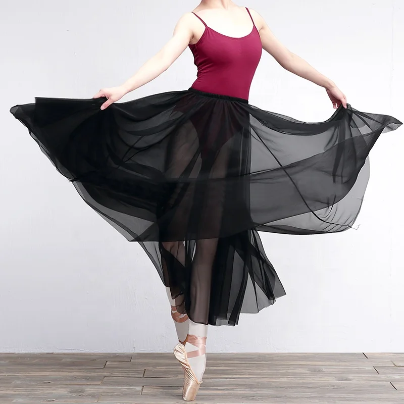 Women Ballet Dance Skirt Black White Soft Tulle Long Skirt