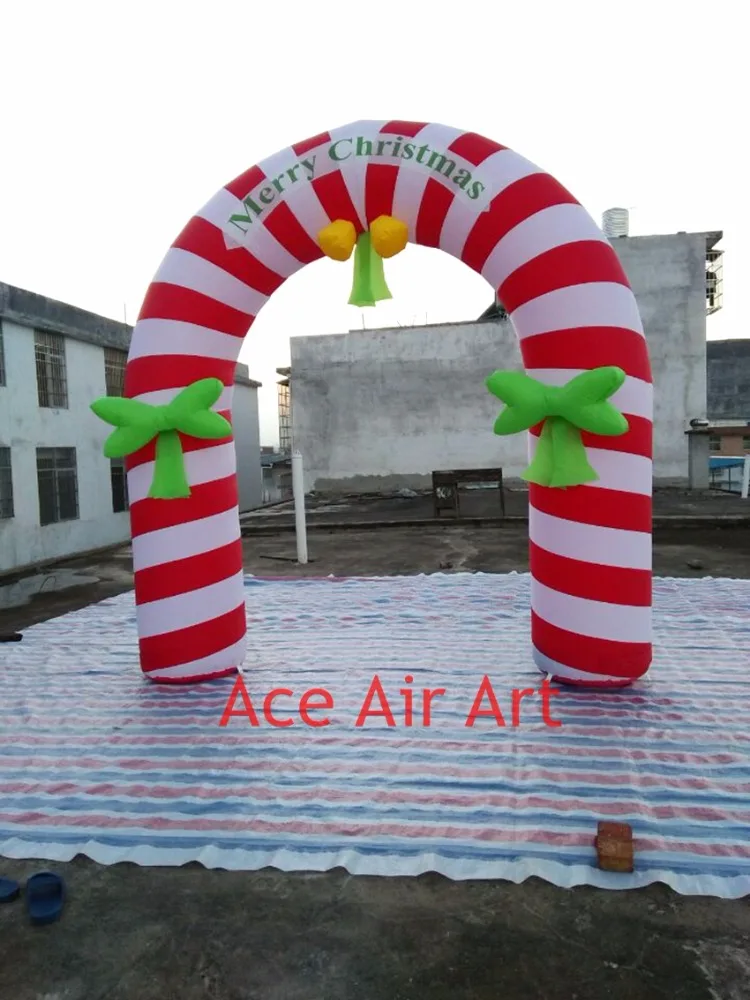 New Style Pretty Cheap Outdoor Inflatable Candy Cane Christmas Archway OXford Material with Blower Balloon Model for Promotion