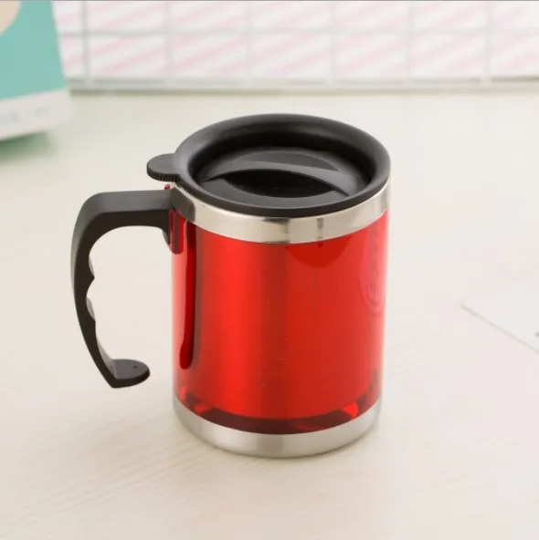 Inside stainless steel outside plastic double wall handle cup