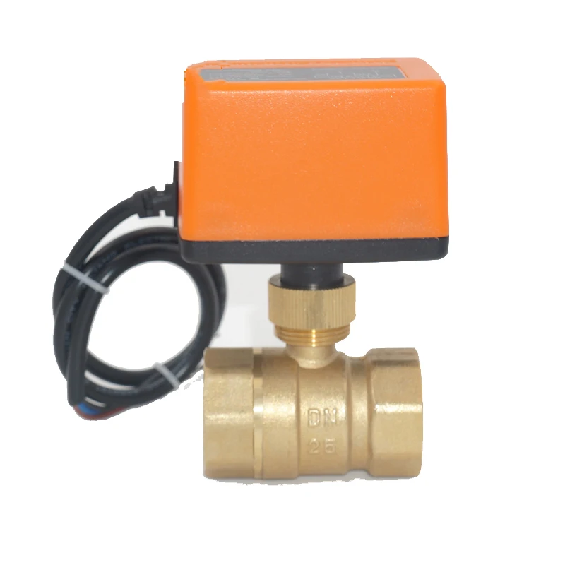 AC 230V 2 Way brass motorized flow control valve electric actuator ball valve DN25 for HVAC